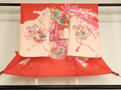 平和屋着物[]七五三　女の子　３歳　祝着　一つ身　鈴花文　金彩　逸品　AABE2389ja