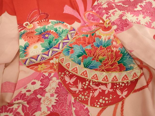 平和屋着物[]七五三　女の子　３歳　祝着　一つ身　鈴花文　金彩　逸品　AABE2389ja