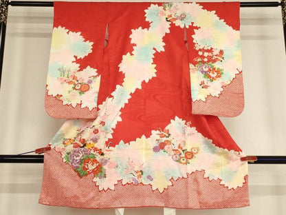 平和屋着物[]七五三　女の子　３歳　祝着　駒刺繍　飛鶴花文　金彩　逸品　AABE2390ja