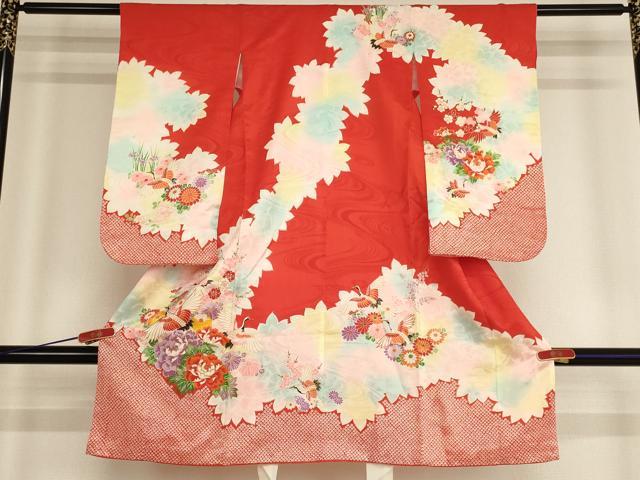 平和屋着物[]七五三　女の子　３歳　祝着　駒刺繍　飛鶴花文　金彩　逸品　AABE2390ja