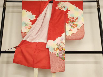 平和屋着物[]七五三　女の子　３歳　祝着　駒刺繍　飛鶴花文　金彩　逸品　AABE2390ja