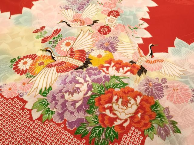 平和屋着物[]七五三　女の子　３歳　祝着　駒刺繍　飛鶴花文　金彩　逸品　AABE2390ja