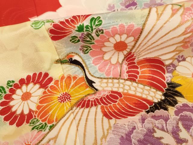 平和屋着物[]七五三　女の子　３歳　祝着　駒刺繍　飛鶴花文　金彩　逸品　AABE2390ja