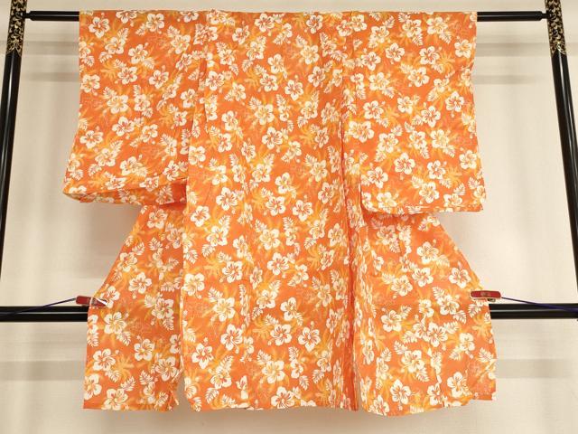平和屋着物[]夏物 浴衣 子供 女の子 ハイビスカス AABE2391ja