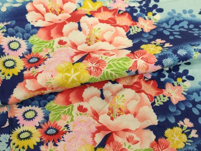 平和屋着物∵子供　女の子　小紋　単衣　草花文　暈し染め　AABE2398ja