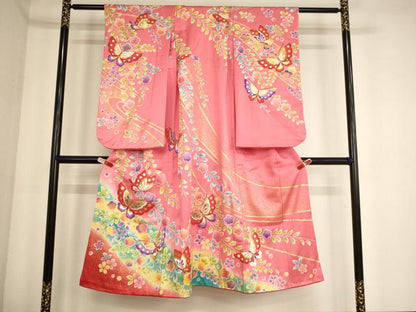 平和屋着物[]七五三　女の子　７歳　祝着　花蝶文　暈し染め　金彩　逸品　AABE2401ja
