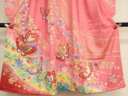 平和屋着物[]七五三　女の子　７歳　祝着　花蝶文　暈し染め　金彩　逸品　AABE2401ja