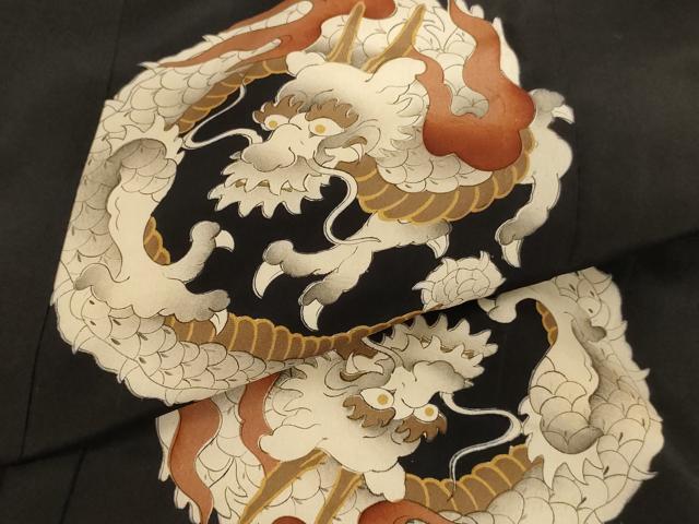 平和屋着物[]お宮参り　男の子　祝着　産着　初着　のしめ　龍　黒地　逸品　AABE2402ja