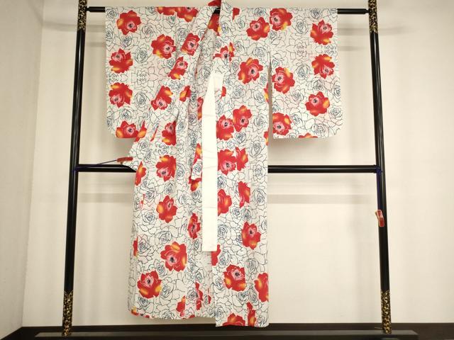 平和屋着物[]夏物 浴衣 子供 女の子 洋花文 薔薇 バラ AABE2406ja