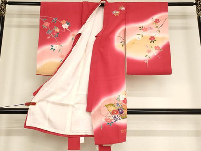 平和屋着物[]お宮参り　女の子　祝着　産着　初着　のしめ　飛鶴扇面花文　暈し染め　逸品　AABE2421ja