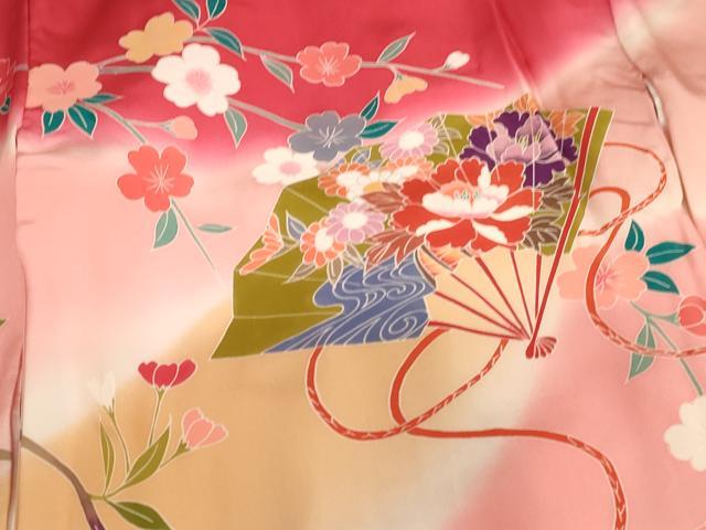 平和屋着物[]お宮参り　女の子　祝着　産着　初着　のしめ　飛鶴扇面花文　暈し染め　逸品　AABE2421ja