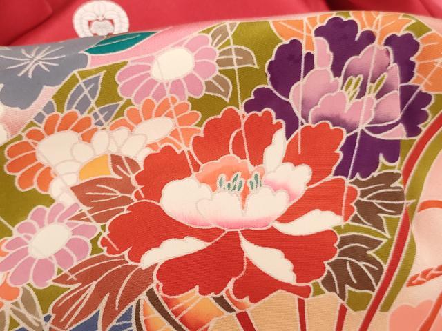 平和屋着物[]お宮参り　女の子　祝着　産着　初着　のしめ　飛鶴扇面花文　暈し染め　逸品　AABE2421ja