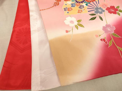 平和屋着物[]お宮参り　女の子　祝着　産着　初着　のしめ　飛鶴扇面花文　暈し染め　逸品　AABE2421ja