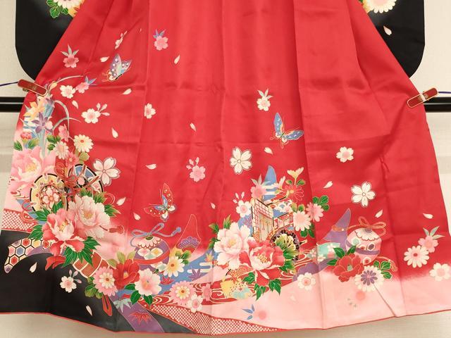 平和屋着物[]七五三　女の子　７歳　祝着　四つ身　袋帯セット　花鼓文　暈し染め　金彩　逸品　AABE2422ja