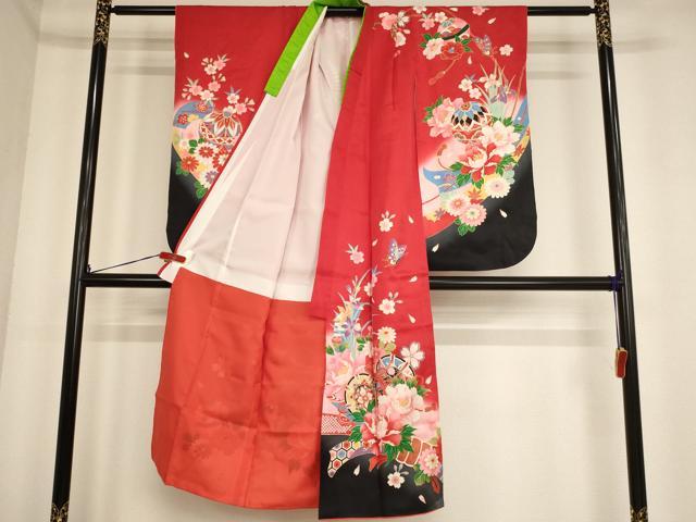 平和屋着物[]七五三　女の子　７歳　祝着　四つ身　袋帯セット　花鼓文　暈し染め　金彩　逸品　AABE2422ja
