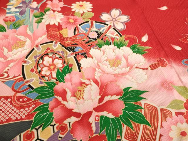 平和屋着物[]七五三　女の子　７歳　祝着　四つ身　袋帯セット　花鼓文　暈し染め　金彩　逸品　AABE2422ja