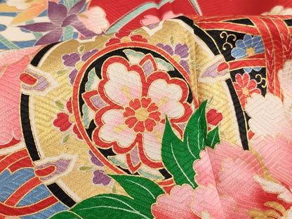 平和屋着物[]七五三　女の子　７歳　祝着　四つ身　袋帯セット　花鼓文　暈し染め　金彩　逸品　AABE2422ja