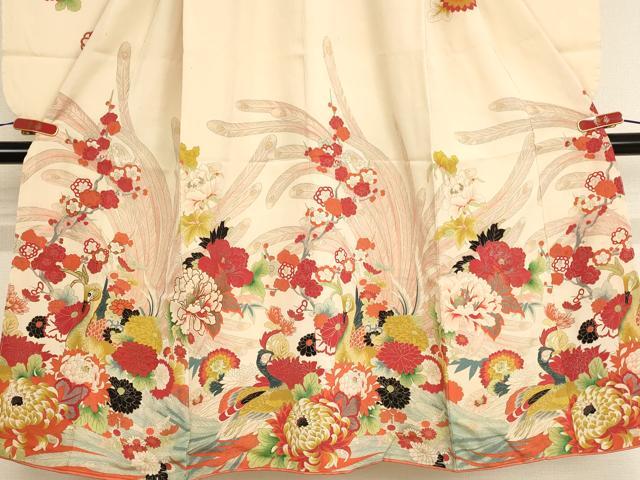 平和屋着物[]七五三　女の子　７歳　祝着　四つ身　駒刺繍　孔雀花文　金銀彩　正絹　逸品　AABE2425ja