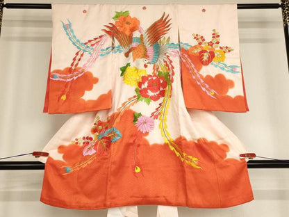 平和屋着物[]お宮参り　女の子　祝着　産着　初着　のしめ　総刺繍　鳳凰花文　暈し染め　金銀糸　逸品　AABE2426ja