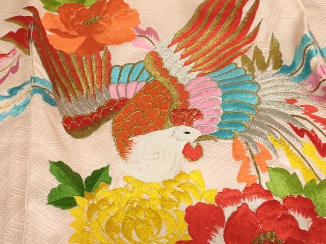 平和屋着物[]お宮参り　女の子　祝着　産着　初着　のしめ　総刺繍　鳳凰花文　暈し染め　金銀糸　逸品　AABE2426ja