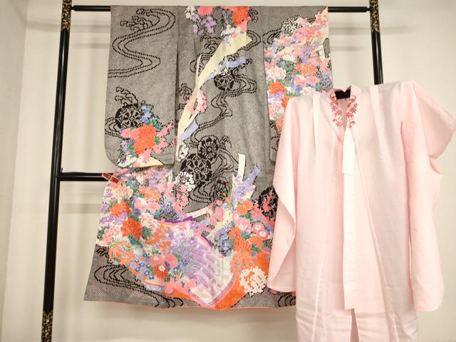 平和屋着物[]七五三　女の子　７歳　祝着　四つ身　長襦袢(単衣・半衿刺繍)セット　駒刺繍　孔雀花文　AABE2427ja