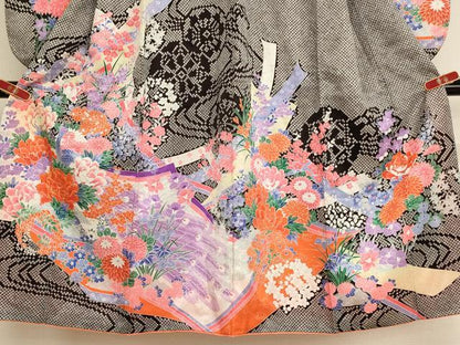 平和屋着物[]七五三　女の子　７歳　祝着　四つ身　長襦袢(単衣・半衿刺繍)セット　駒刺繍　孔雀花文　AABE2427ja