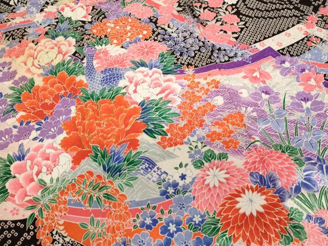 平和屋着物[]七五三　女の子　７歳　祝着　四つ身　長襦袢(単衣・半衿刺繍)セット　駒刺繍　孔雀花文　AABE2427ja