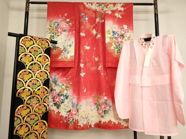 平和屋着物[]七五三　女の子　７歳　祝着　四つ身　長襦袢(無双仕立て・半衿刺繍)・袋帯セット　草花文　暈し染め　金彩　逸品　AABE2428ja