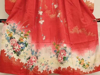 平和屋着物[]七五三　女の子　７歳　祝着　四つ身　長襦袢(無双仕立て・半衿刺繍)・袋帯セット　草花文　暈し染め　金彩　逸品　AABE2428ja