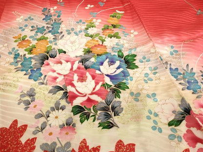 平和屋着物[]七五三　女の子　７歳　祝着　四つ身　長襦袢(無双仕立て・半衿刺繍)・袋帯セット　草花文　暈し染め　金彩　逸品　AABE2428ja