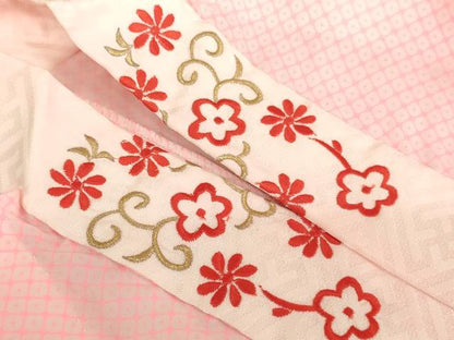 平和屋着物[]七五三　女の子　７歳　祝着　四つ身　長襦袢(無双仕立て・半衿刺繍)・袋帯セット　草花文　暈し染め　金彩　逸品　AABE2428ja