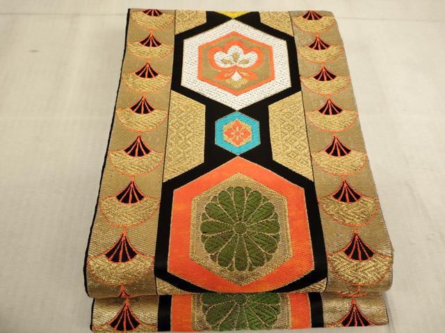 平和屋着物[]七五三　女の子　７歳　祝着　四つ身　袋帯セット　駒刺繍　御所車笹竹文　暈し染め　金彩　金通し地　正絹　逸品　AABE2430ja