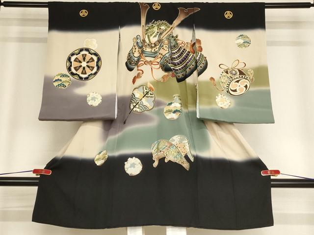 平和屋着物[]お宮参り　男の子　祝着　産着　初着　のしめ　兜　暈し染め　金彩　逸品　AABE2431ja