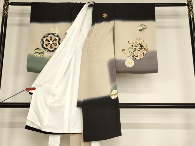 平和屋着物[]お宮参り　男の子　祝着　産着　初着　のしめ　兜　暈し染め　金彩　逸品　AABE2431ja