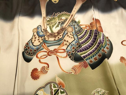 平和屋着物[]お宮参り　男の子　祝着　産着　初着　のしめ　兜　暈し染め　金彩　逸品　AABE2431ja