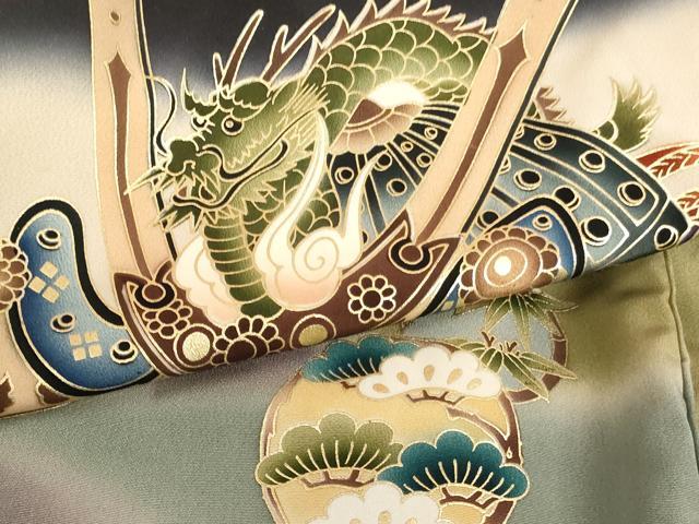 平和屋着物[]お宮参り　男の子　祝着　産着　初着　のしめ　兜　暈し染め　金彩　逸品　AABE2431ja