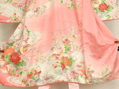 平和屋着物[]七五三　女の子　5歳　祝着　四つ身　駒刺繍　鴛鴦花文　暈し染め　逸品　AABE2432ja