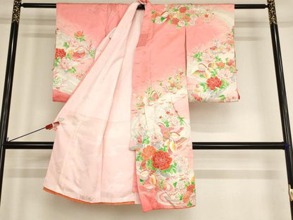 平和屋着物[]七五三　女の子　5歳　祝着　四つ身　駒刺繍　鴛鴦花文　暈し染め　逸品　AABE2432ja
