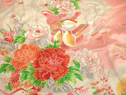 平和屋着物[]七五三　女の子　5歳　祝着　四つ身　駒刺繍　鴛鴦花文　暈し染め　逸品　AABE2432ja
