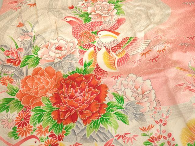 平和屋着物[]七五三　女の子　5歳　祝着　四つ身　駒刺繍　鴛鴦花文　暈し染め　逸品　AABE2432ja