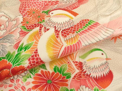 平和屋着物[]七五三　女の子　5歳　祝着　四つ身　駒刺繍　鴛鴦花文　暈し染め　逸品　AABE2432ja