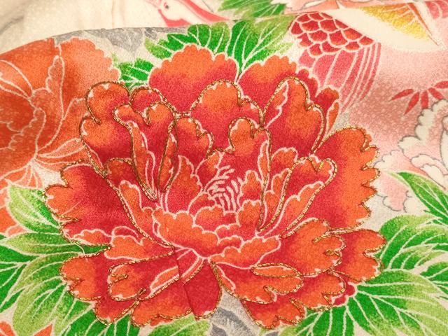 平和屋着物[]七五三　女の子　5歳　祝着　四つ身　駒刺繍　鴛鴦花文　暈し染め　逸品　AABE2432ja