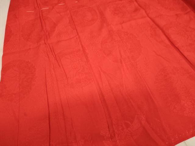平和屋着物[]子供　女の子　長襦袢(袷)　源氏車花地紋　紅緋色　半衿刺繍　正絹　逸品　AABE2435ja