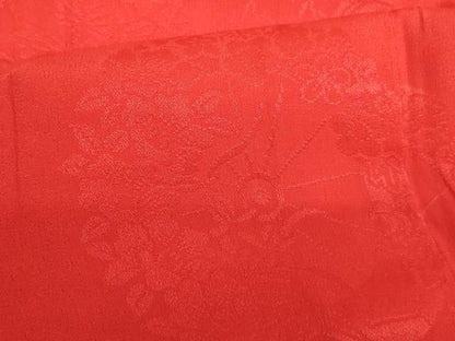 平和屋着物[]子供　女の子　長襦袢(袷)　源氏車花地紋　紅緋色　半衿刺繍　正絹　逸品　AABE2435ja