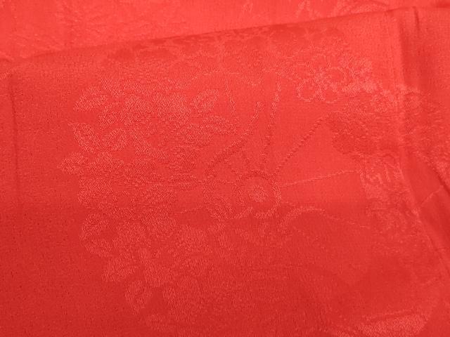 平和屋着物[]子供　女の子　長襦袢(袷)　源氏車花地紋　紅緋色　半衿刺繍　正絹　逸品　AABE2435ja