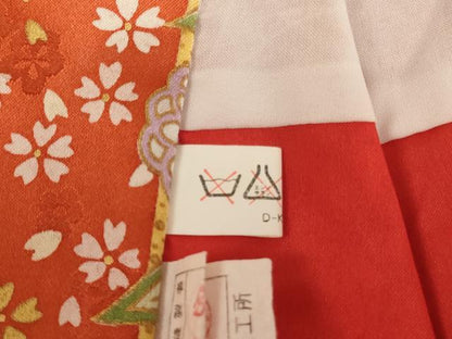 平和屋着物[]七五三　女の子　３歳　祝着　三つ身　長襦袢(無双仕立て)・被布セット　花蝶間道　金彩　逸品　AABE2438ja