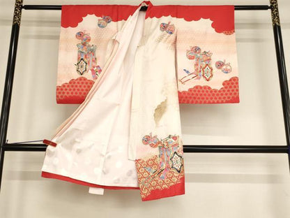 平和屋着物[]お宮参り　女の子　祝着　産着　初着　のしめ　御所車鼓文　暈し染め　金彩　逸品　AABE2439ja