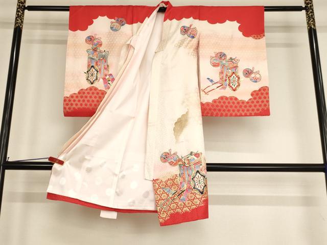 平和屋着物[]お宮参り　女の子　祝着　産着　初着　のしめ　御所車鼓文　暈し染め　金彩　逸品　AABE2439ja
