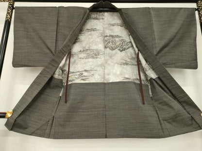 平和屋着物●男性　本場大島紬　アンサンブル　格子　正絹　逸品　AABE2442ck