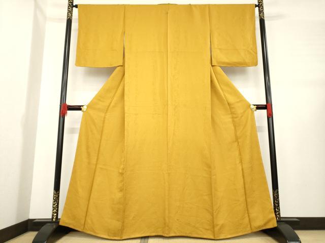 平和屋着物●上質な色無地 花尽くし地紋 山吹茶色 正絹 逸品 AABE2496ck